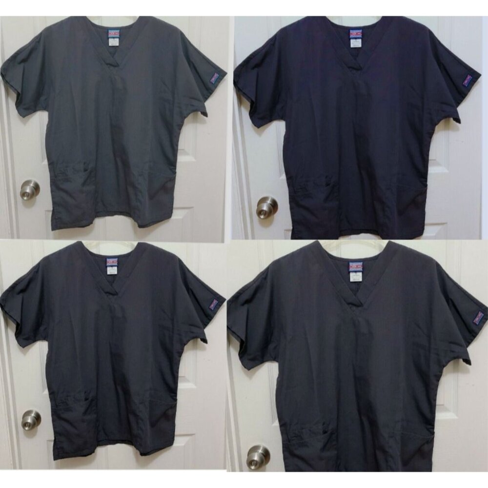 x4 Cherokee Womens Short Sleeve V Neck 3 Pocket Scrub Tops Pewter Gray 4700 Sz M